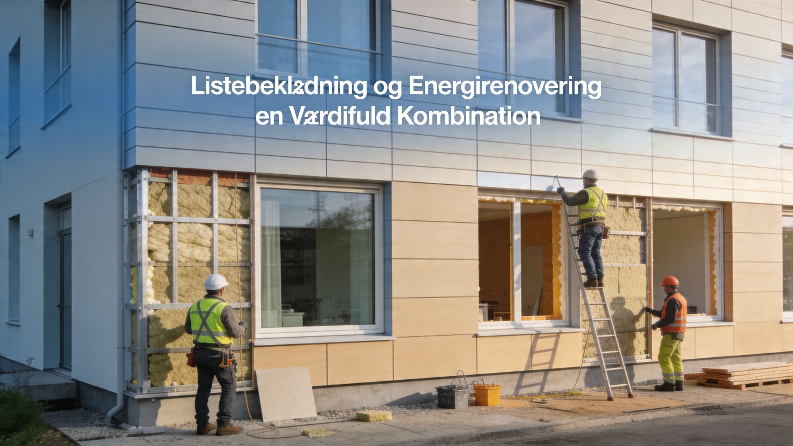Facade renovering med arbejdstagere på Sjælland.